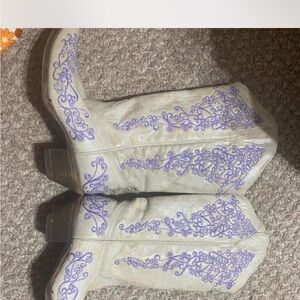 White and Purple Embroidered Corral Cowboy Boots